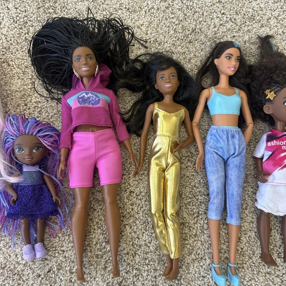 Bundle Of 7 Dolls Barbie, Rainbow High, Dark Skin Colored African Multicultural